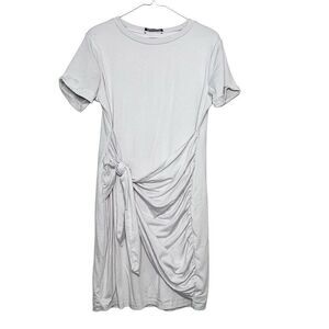 Lillusory  Short Sleeve Wrap Bodycon Ruched Tie Waist Summer Dress White Large